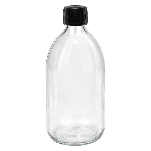 Flacon médical 500 ml couleur claire avec bouchon noir Flacon médical 500 ml couleur claire avec bouchon noir