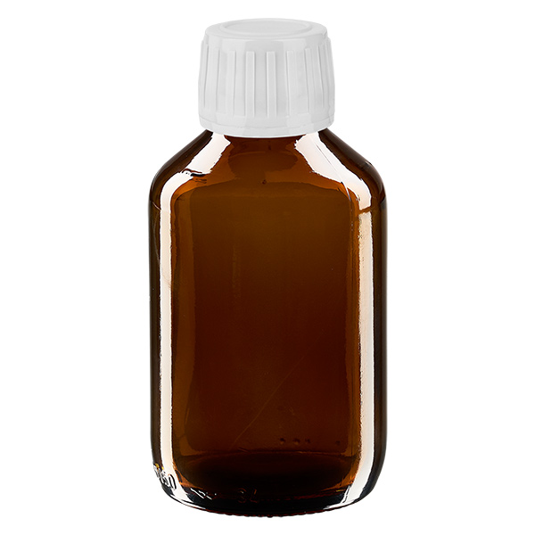 Flacon à médicaments Euro 150 brun PP28 avec bouchon à vis blanc Flacon à médicaments Euro 150 brun PP28 avec bouchon à vis blanc