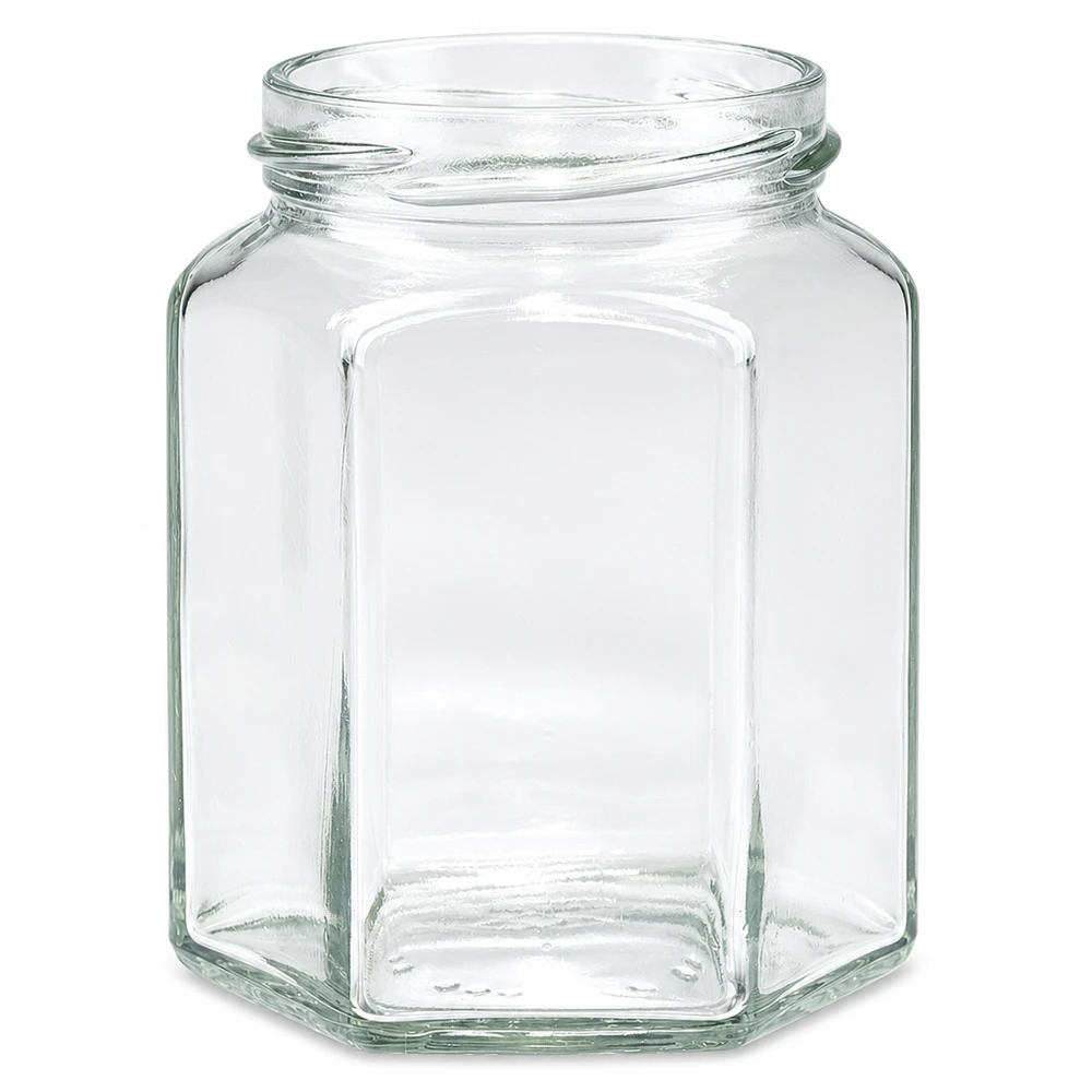 288ml Verre hexagonal sans couvercle (TO63) UNiTWIST Pot à conserves hexagonal UNiTWIST Hexa288 288ml TO63 transparent sans couvercle