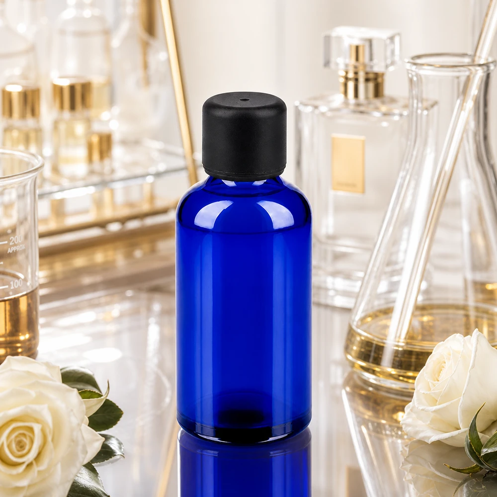 Flacon 50ml 6mm SV noir STD BlueLine UT18/50 Flacon polyvalent en verre brun de 50 ml adapté aux huiles de parfum, aux teintures et aux préparations homéopathiques