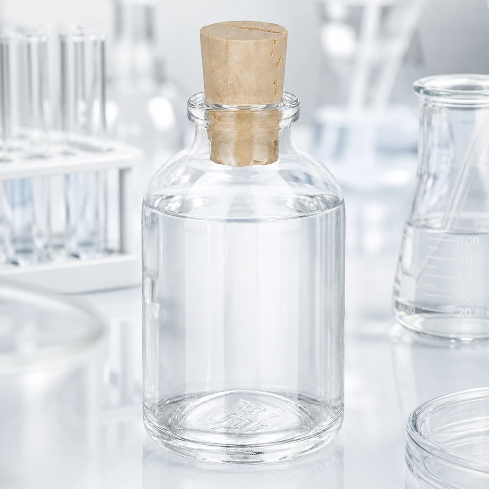 Flacon en verre clair 50 ml avec bouchon de liège 11/14 mm Rechteckige Klarglasflasche 50ml mit Korken 11/14mm für Labor und Apotheke