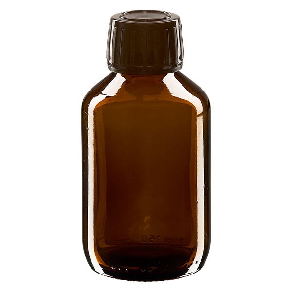 Flacon médical 150 ml couleur ambrée avec bouchon brun