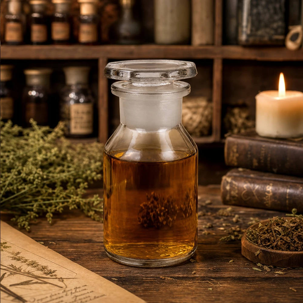Flacon à col large et conique 50 ml en verre clair + bouchon de verre Flacon à col droit transparent de 50 ml avec bouchon en verre, de forme cylindrique, destiné à la médecine naturelle