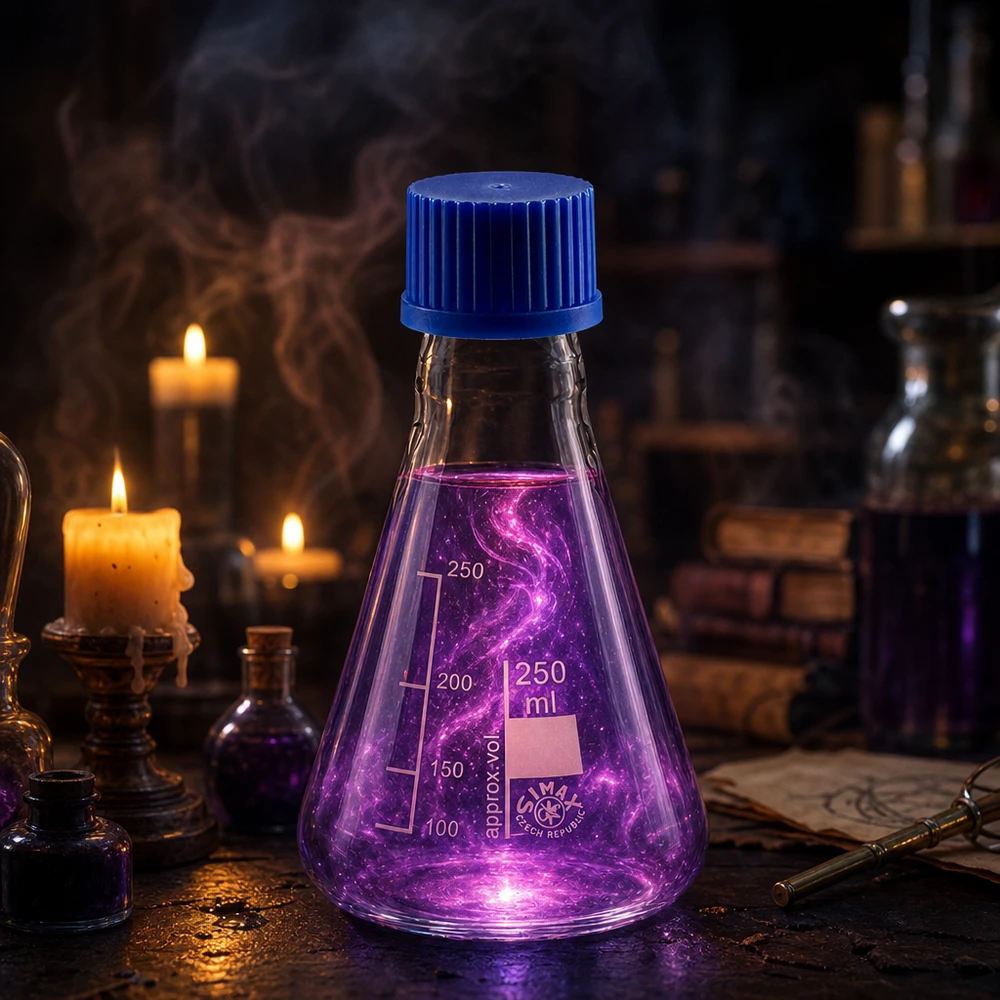 Erlenmeyer 250 ml col étroit, verre borosilicate avec filetage et bouchon Piston à visser 250ml en verre de laboratoire résistant à la chaleur - parfait pour les synthèses et les analyses