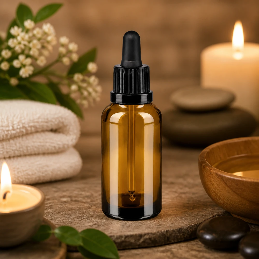 Flacon à pipette 30ml noir OV BrownLine UT18/30 Flacon bien-être de 30 ml avec pipette pour les cosmétiques DIY et les formules de soins naturels de la peau