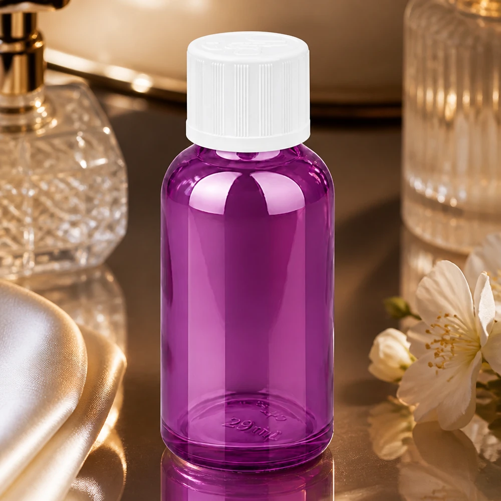 Flacon 30ml avec compte-gouttes pourpre pour les préparations pharmaceutiques et cosmétiques