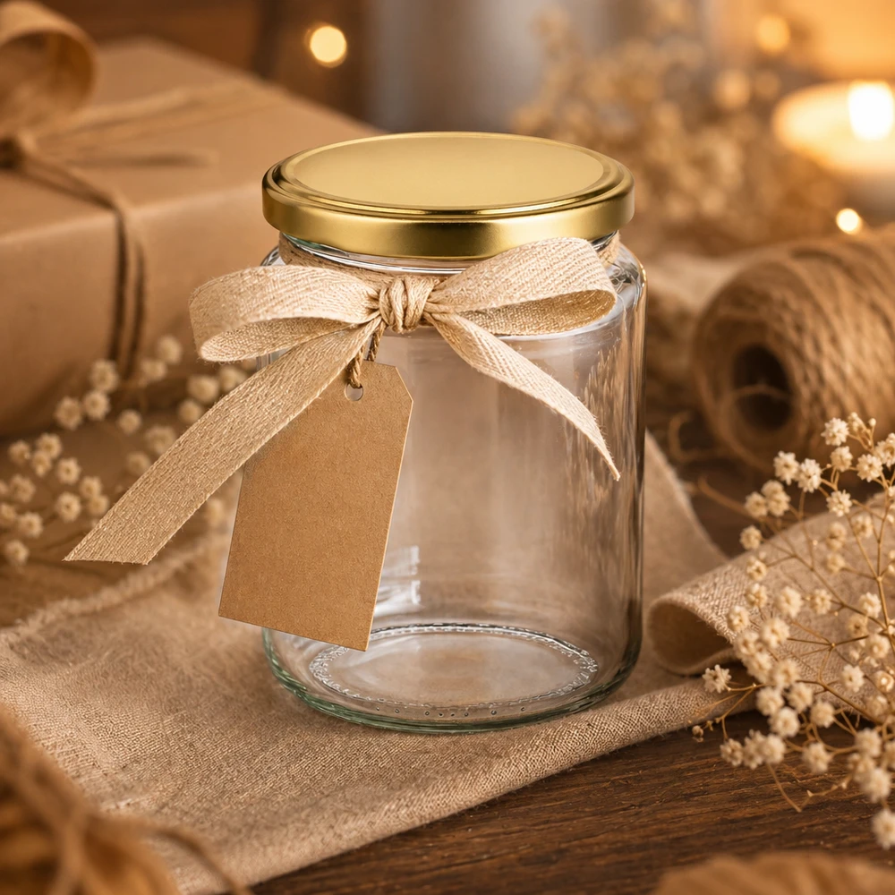 450g pot de miel vide avec ruban et étiquette cadeau décoration rustique BasicSeal pot comme emballage cadeau