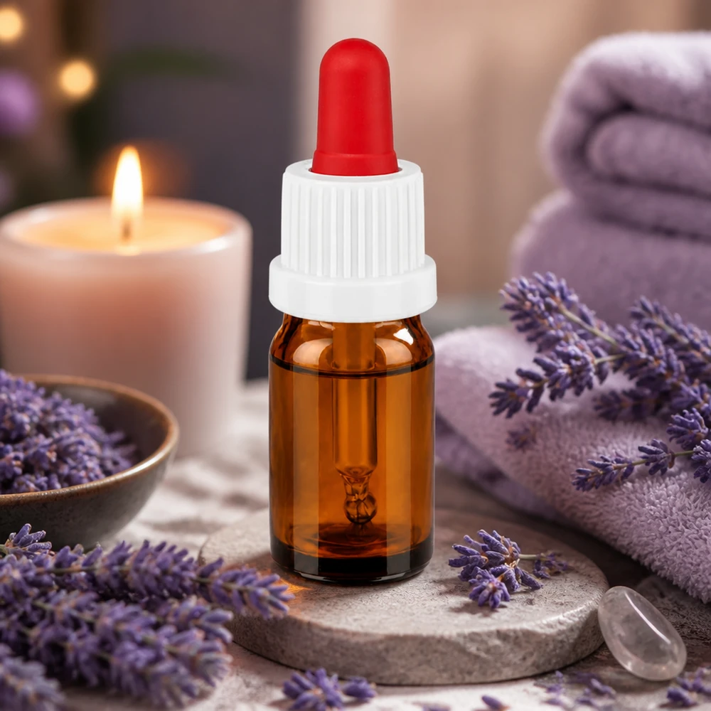Flacon à pipette 5ml blanc/rouge OV BrownLine UT18/5 Flacon pipette 5ml de haute qualité en verre brun anti-UV avec bouchon ergonomique blanc-rouge