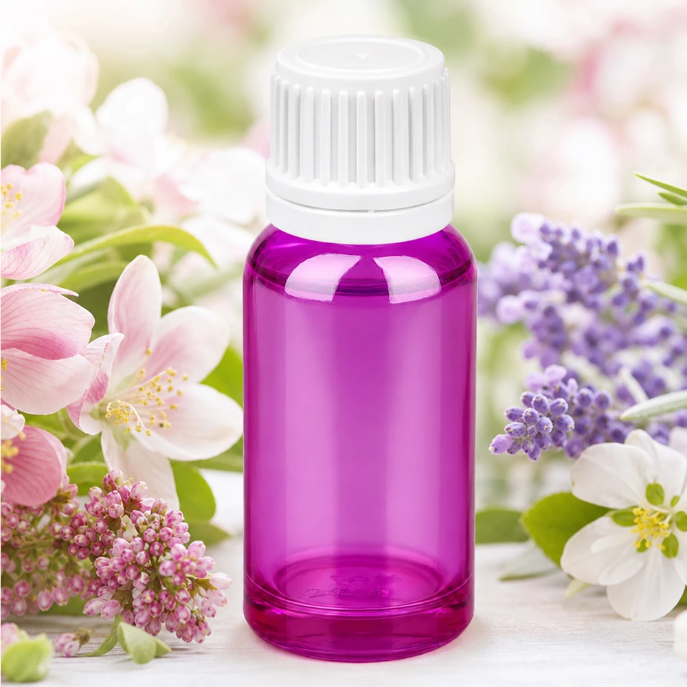 Flacon 20ml bouchon à vis 11mm blanc Originalité Bouchon à vis PurpleLine UT18/20 Flacon de pharmacie en verre violet de 20 ml avec protection UV et bouchon à vis blanc pour les substances sensibles à la lumière