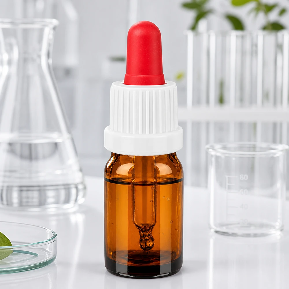 Flacon à pipette 5ml blanc/rouge OV BrownLine UT18/5 Flacon de laboratoire professionnel de 5ml en verre anti-UV avec pipette compte-gouttes pour les applications scientifiques
