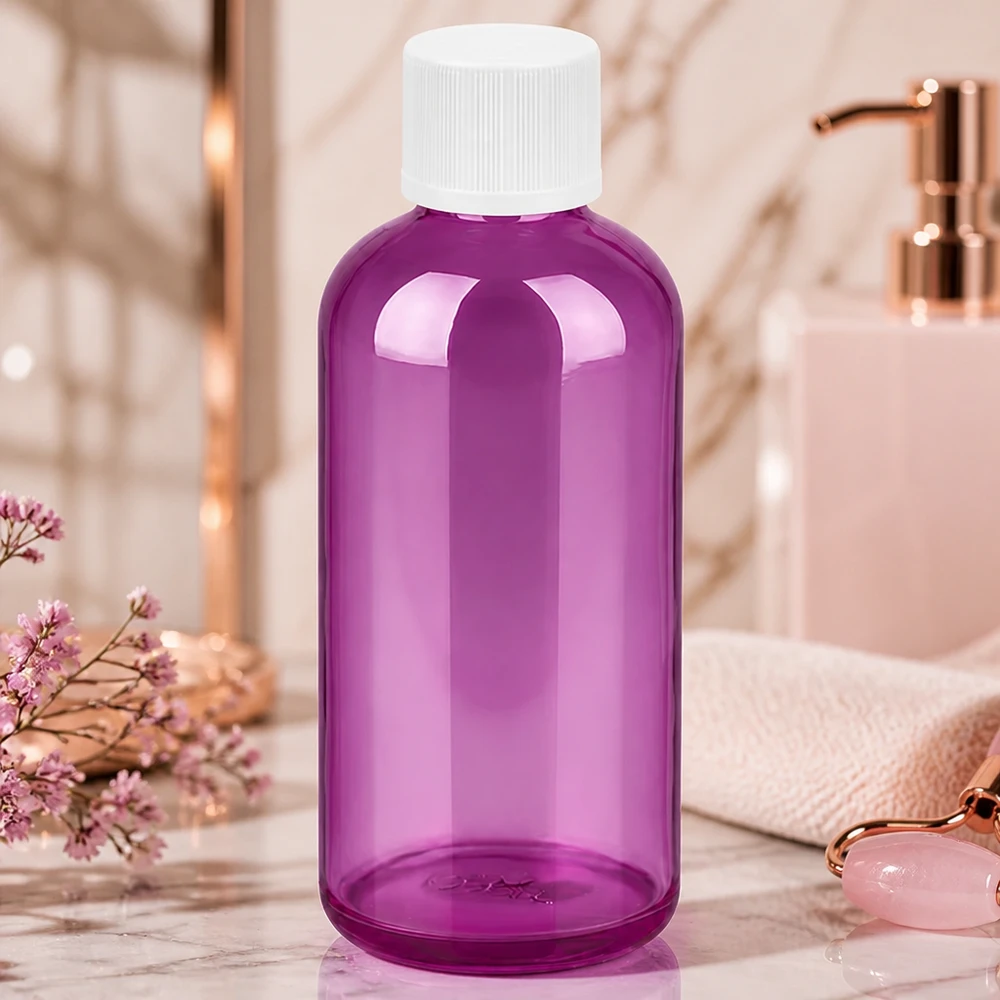 Bouteille en plastique violet résistante aux UV de 100 ml avec bouchon étanche pour un stockage à long terme