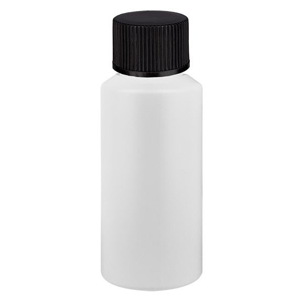 Flacon de pharmacie HDPE 30ml blanc avec bouchon vissable noir