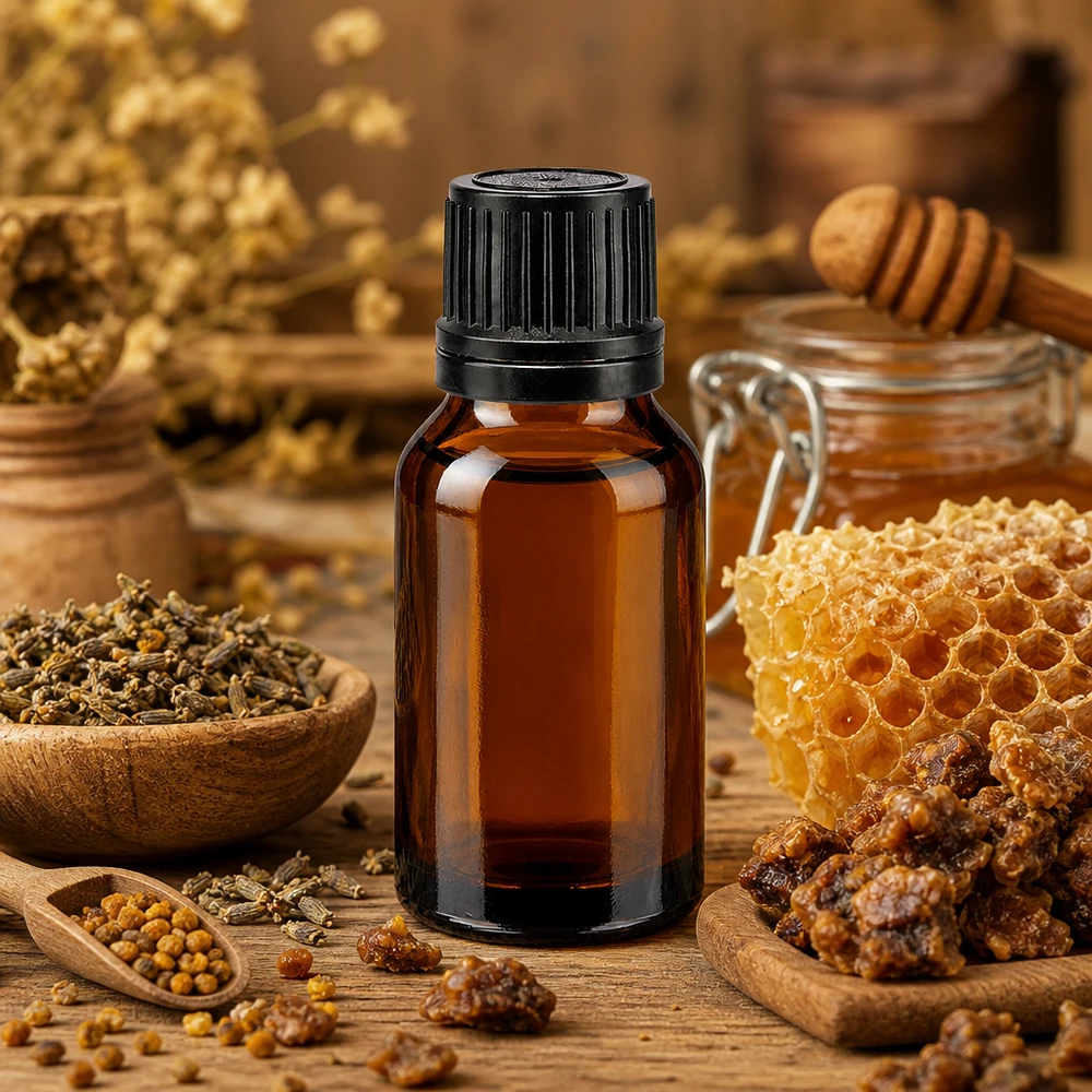Bouteille de pharmacie brune 15ml bouchon vissable noir bouchon inviolabilité Flacon en verre brun opaque de 15 ml pour remèdes naturels à base de propolis, de cire d'abeille et de plantes