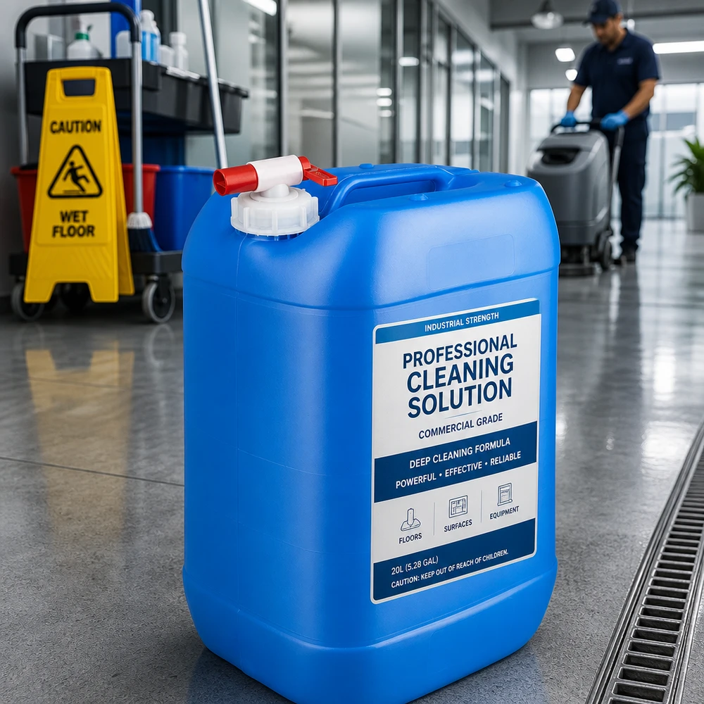 Grand conditionnement : bidon bleu de 25 L avec robinet, destiné aux solutions de nettoyage professionnelles