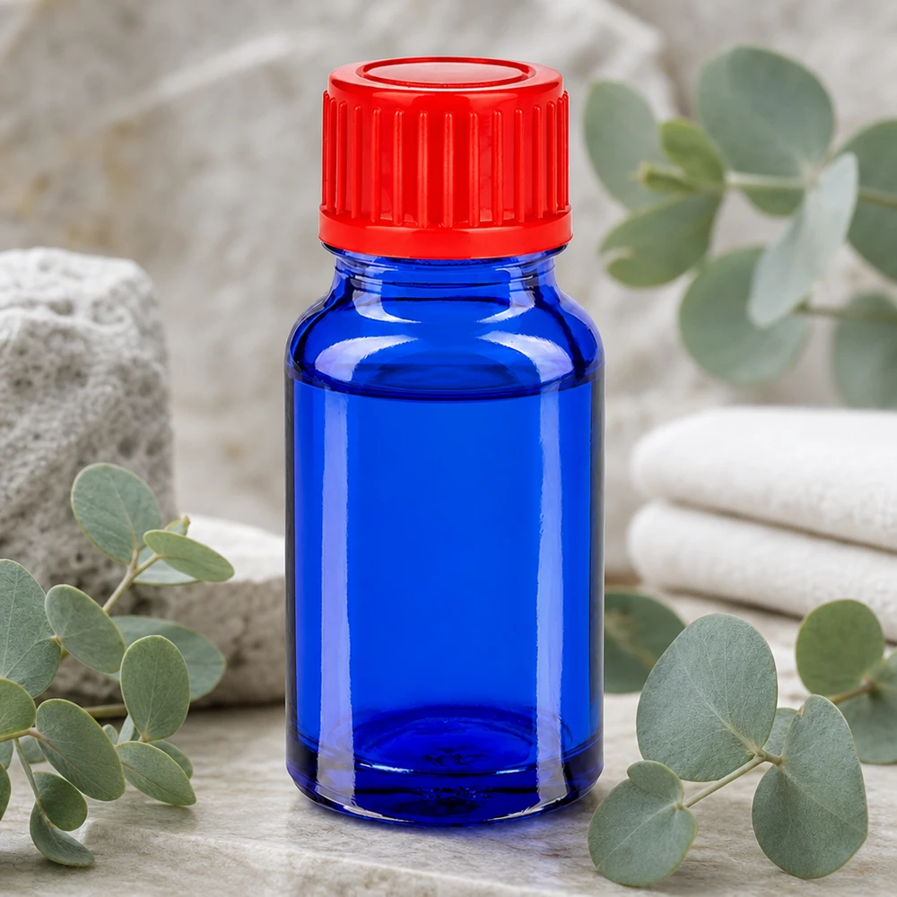 Flacon de 10ml 11mm SV rouge STD BlueLine UT18/10 Bouteille robuste à large ouverture de 10 ml en bleu avec bouchon rouge pour un remplissage facile et un stockage sûr