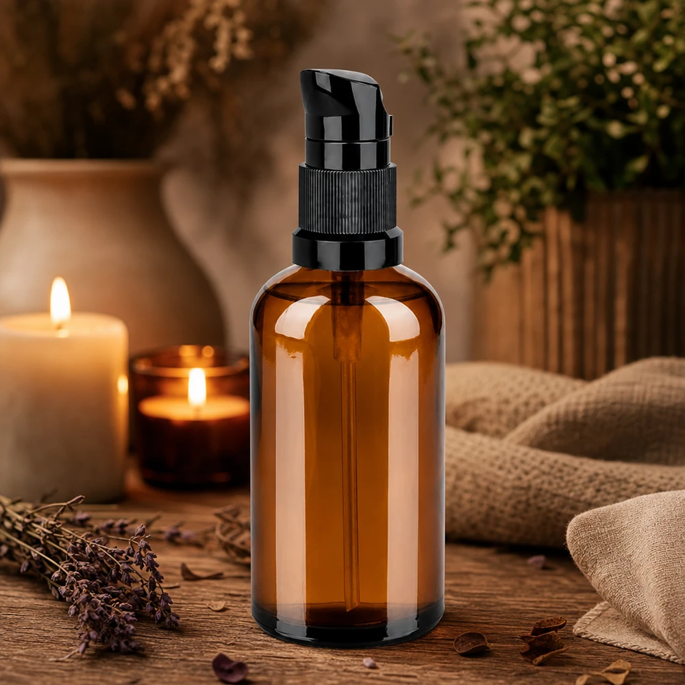 Flacon pompe 100ml noir STD BrownLine UT18/100 Flacon photoprotecteur 100ml ambré avec distributeur pratique à pompe One-Hand noir