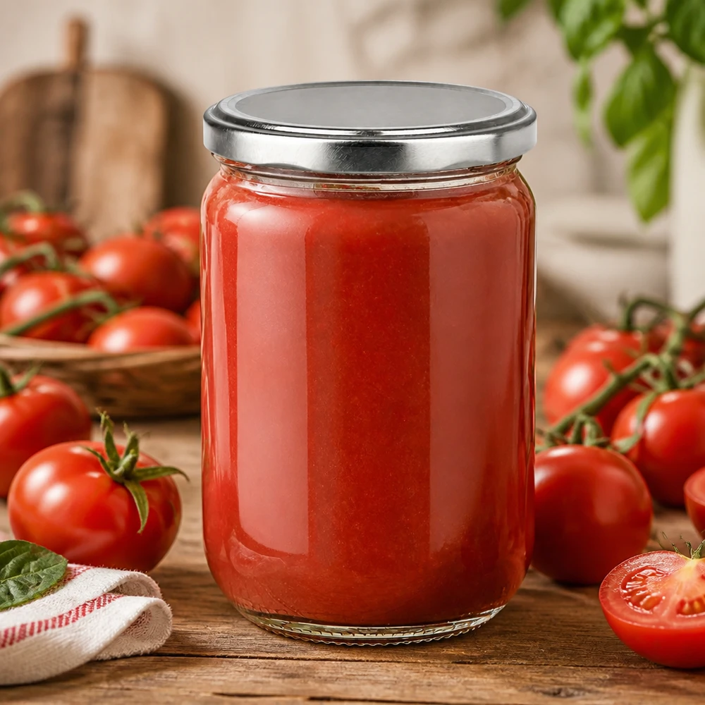 Bocal rond UNiTWIST de 555 ml pour la mise en conserve de sauce tomate, avec couvercle BasicSeal argenté