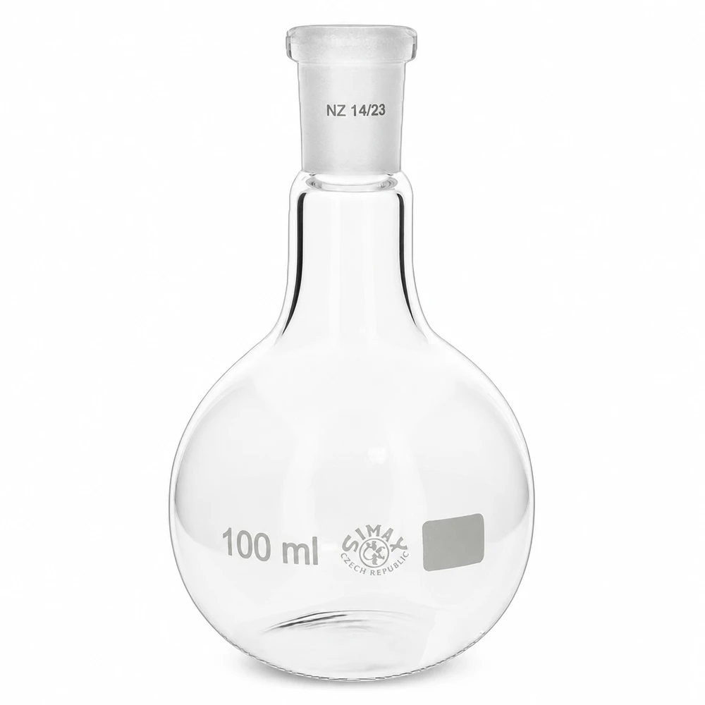Ballon à fond plat 100 ml à col étroit, en verre borosilicate avec rodage normalisé 14/23 Ballon de distillation 100ml pour la synthèse chimique avec rodage standard 14/23