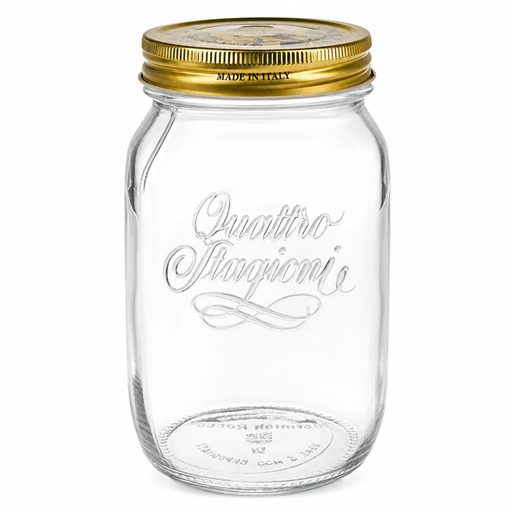 1000ml Quattro Stagioni Pot rond avec couvercle doré à visser Made in Italy Pot de conserve vide