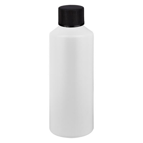 Flacon à pharmacie HDPE 100ml blanc avec bouchon vissable noir