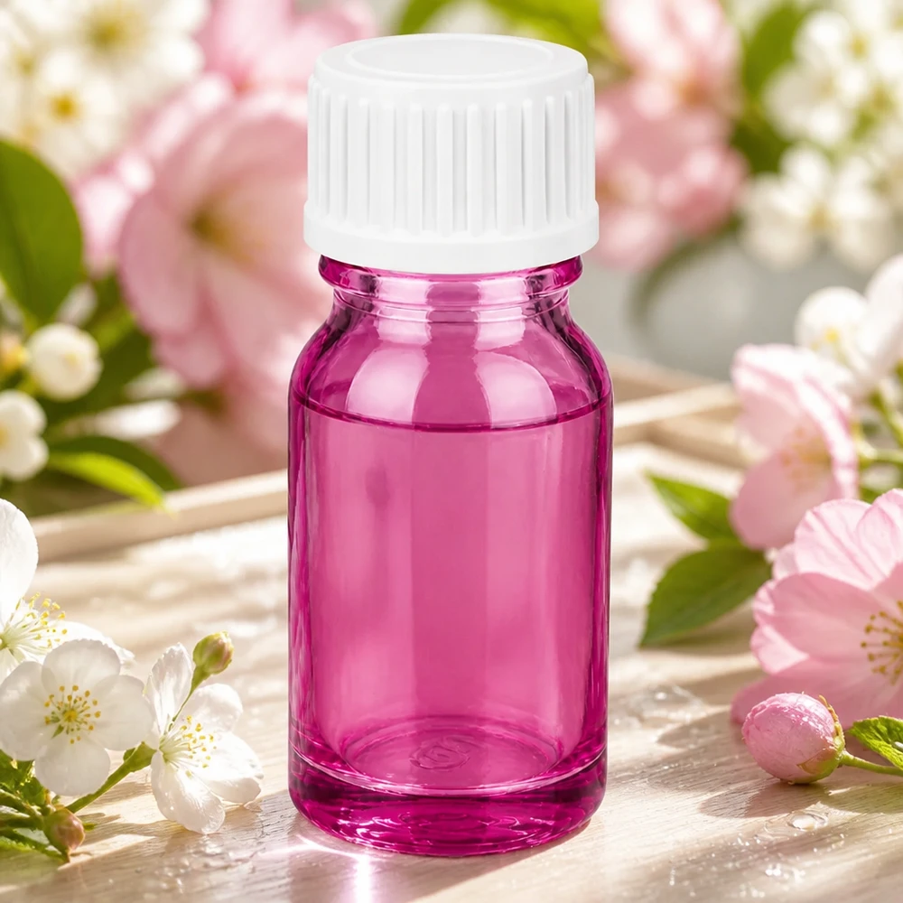 Flacon de 10ml (globules). Bague de coulée 3mm blanc standard PurpleLine. UT18/10 Bouteille de verre de 10 ml de haute qualité en verre pourpre anti-UV avec système de fermeture étanche