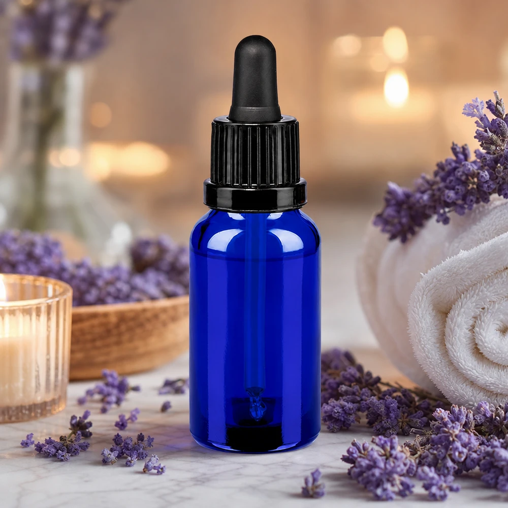 Flacon à pipette 20ml noir OV BlueLine UT18/20 Flacon à pipette de 20 ml avec bouchon d'inviolabilité noir - parfait pour les cosmétiques et sérums DIY