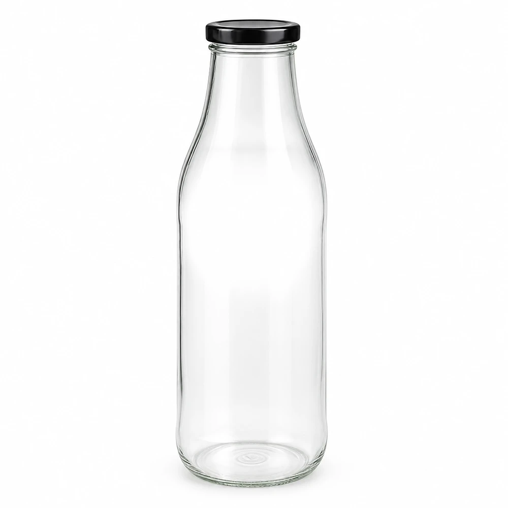1000ml Bouteille avec couvercle BasicSeal noir UNiTWIST Bouteille en verre de 1000ml avec couvercle noir BasicSeal certifiée UN pour aliments et boissons