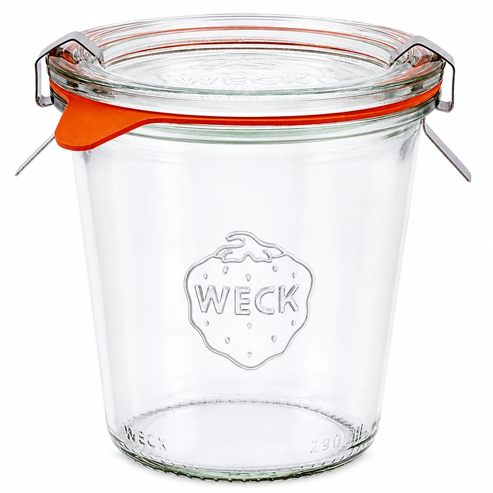 WECK Pot renversé 290ml haut RR80 avec couvercle en verre Anneau en caoutchouc et pinces pour la mise en conserve et la conservation