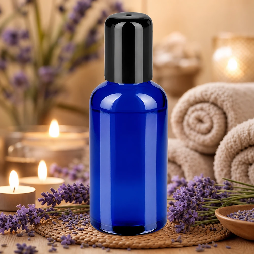 Flacon Roll-On 50ml noir STD BlueLine UT18/50 Flacon applicateur Roll-On 50ml STD BlueLine UT18/50 fabriqué en verre bleu de haute qualité