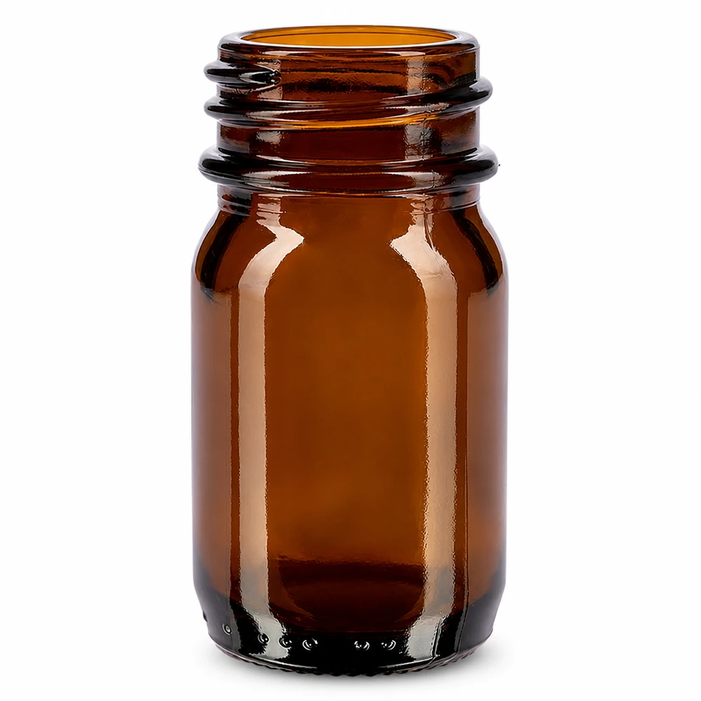 Bocal à col large en verre ambré 30 ml, goulot DIN 32, sans couvercle Flacon à col large de 30ml en verre brun pour la pharmacie et le laboratoire