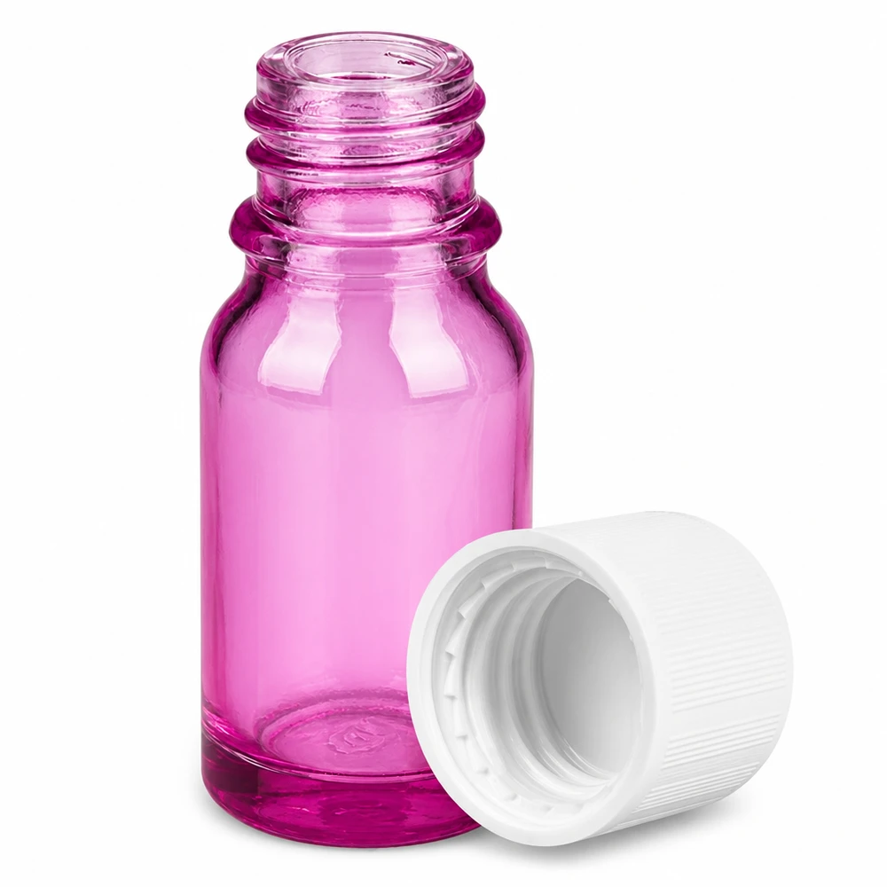 Bouteille 10ml 11mm bouchon à vis blanc standard sécurité enfants PurpleLine UT18/10 Flacon SV de 10ml en verre violet avec bouchon blanc idéal pour les échantillons de parfum et les essences parfumées