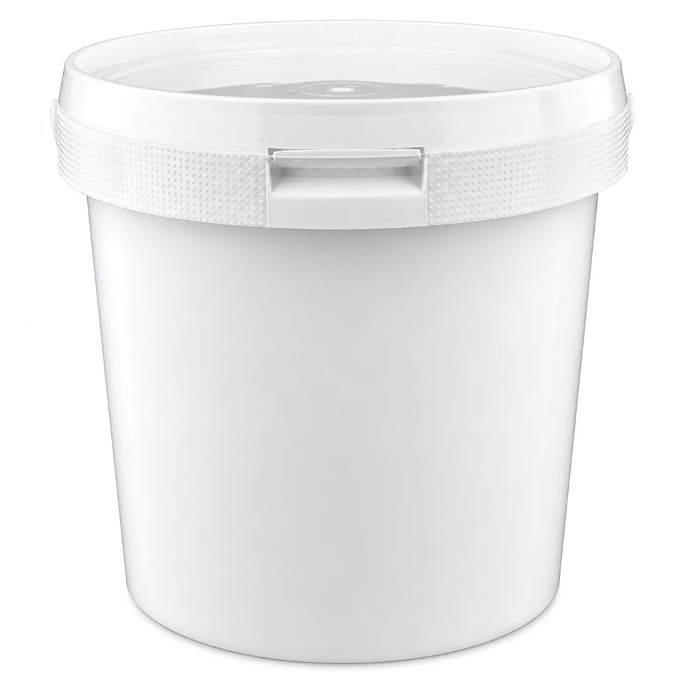 Seau 2.5L en plastique blanc PP avec couvercle Seau en plastique robuste de 2,5 litres, blanc, avec couvercle refermable