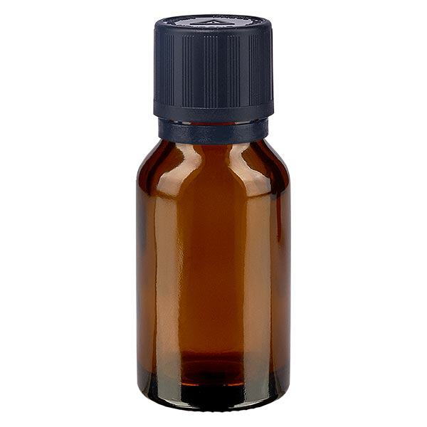 Flacon à pharmacie brun 30ml bouchon inviolable 1mm noir,sec. enf. symb. avert. bouchon inviolabilité