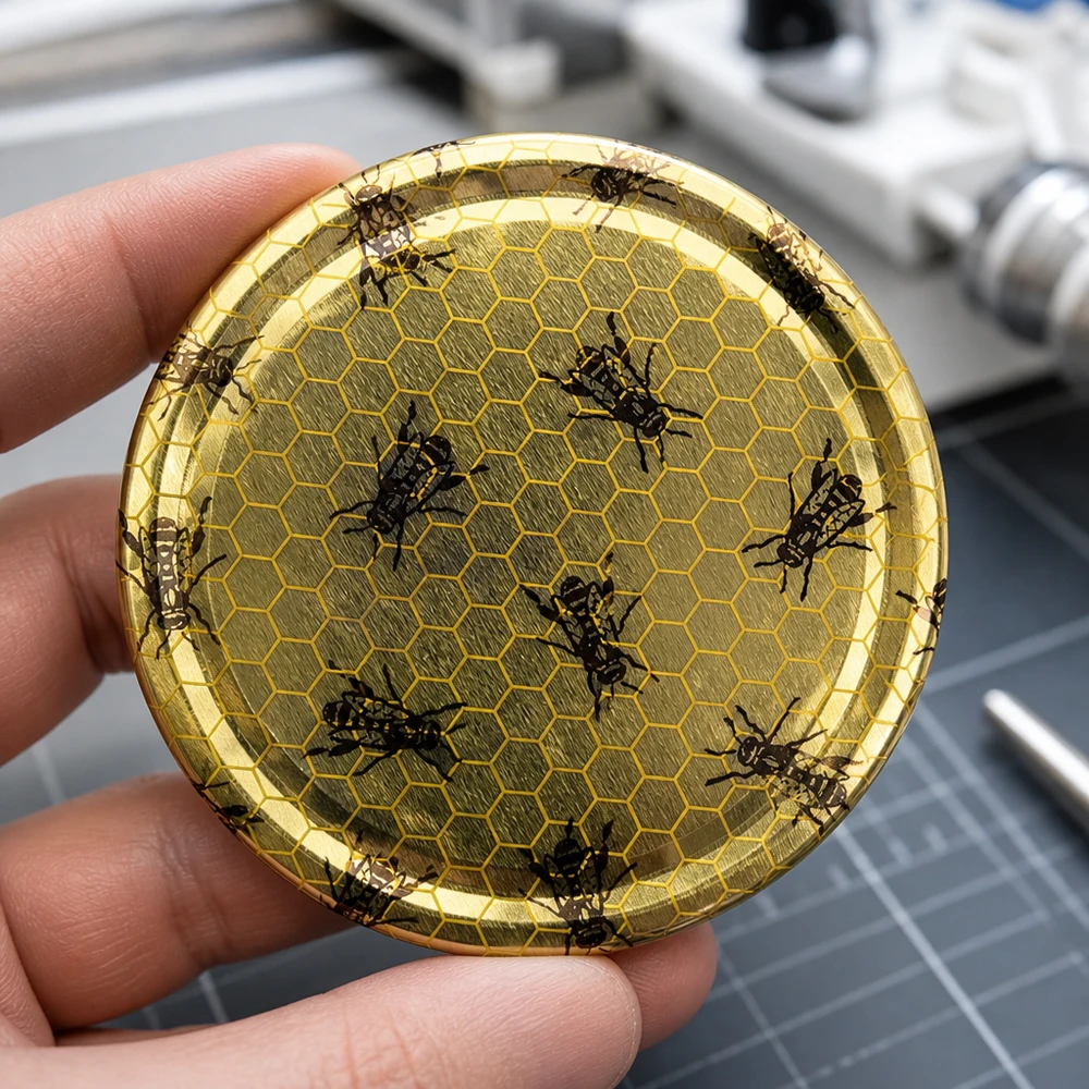 Couvercle à visser de 82 mm « BasicSeal », adapté à un usage alimentaire, avec motif en nid d'abeille, idéal pour les pots de miel