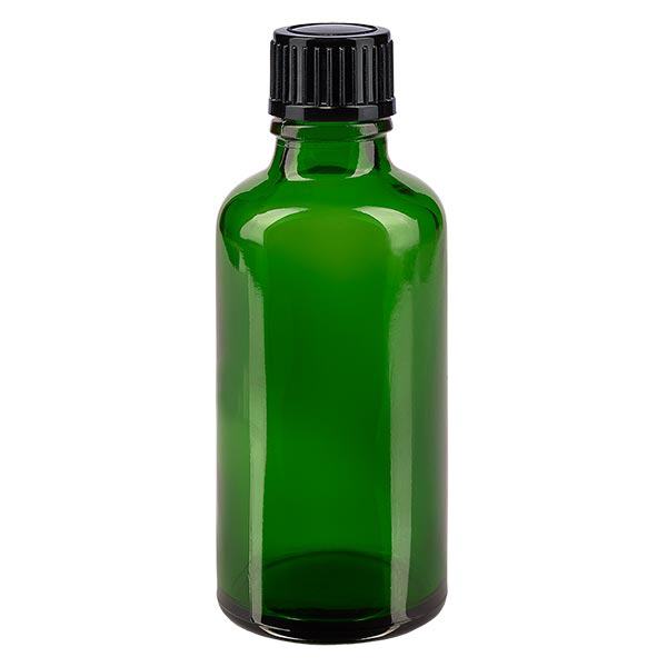 Flacon à pharmacie vert 50ml bouchon compte-gouttes 1mm noir standard Flacon à pharmacie vert 50ml bouchon compte-gouttes 1mm noir standard