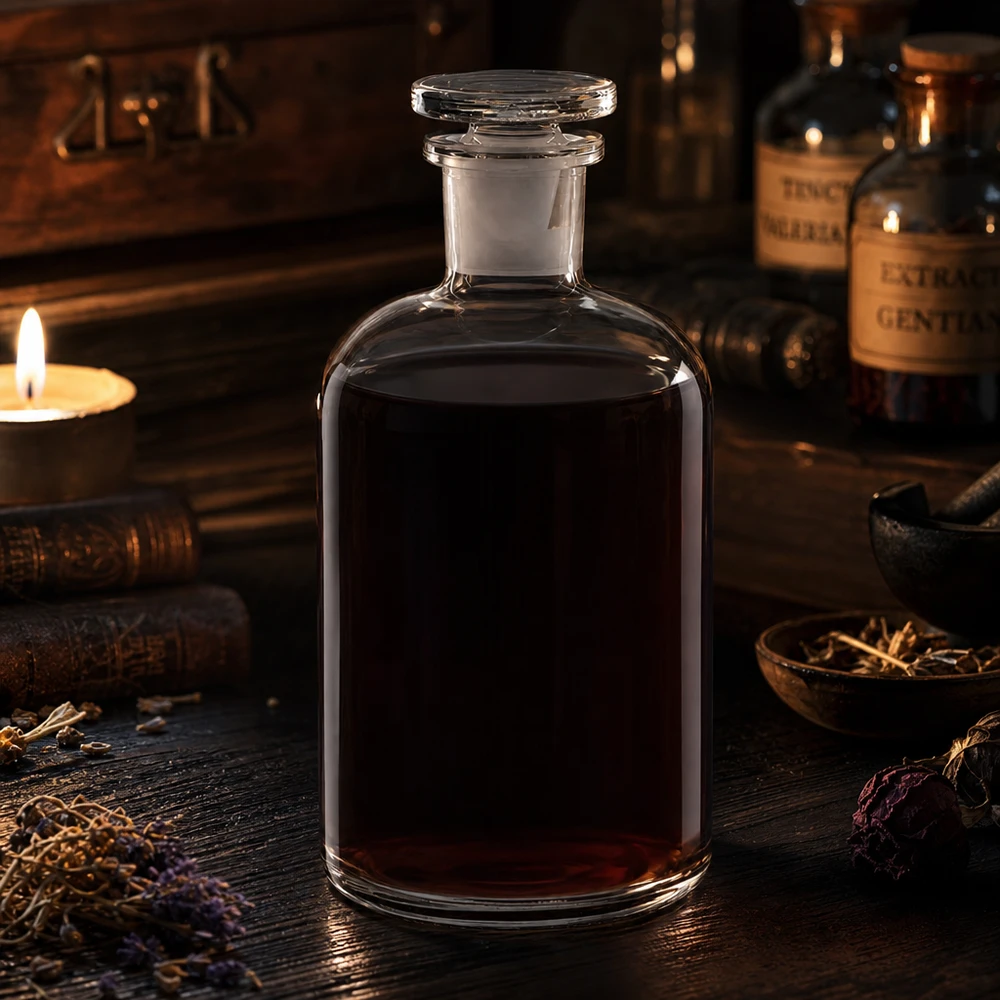 Flacon pharmaceutique 500 ml col étroit en verre clair + bouchon Flacon de pharmacie décoratif transparent de 500 ml à col étroit, idéal pour la naturopathie et la phytothérapie