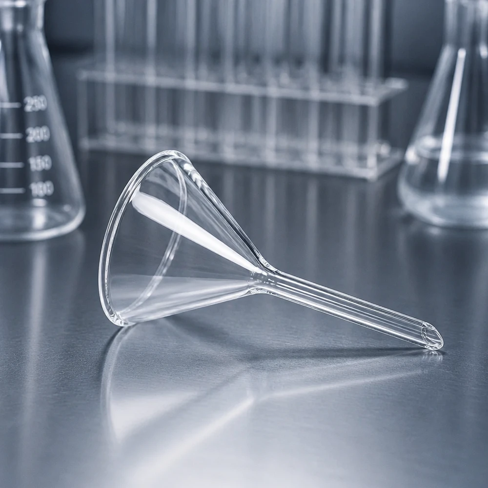 Entonnoir Ø 45mm - verre borosilicate 3.3 - angle 60° Entonnoir en verre borosilicaté résistant à la chaleur, diamètre 45 mm, pour des transvasements de laboratoire en toute sécurité