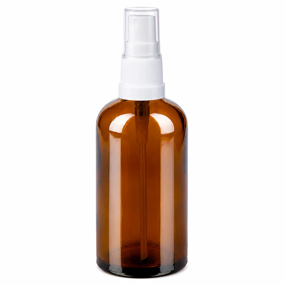 100ml Sprayfl. blanc/tr. STD BrownLine UT18/100 Vaporisateur rond en verre marron 100ml avec vaporisateur blanc pour un dosage précis