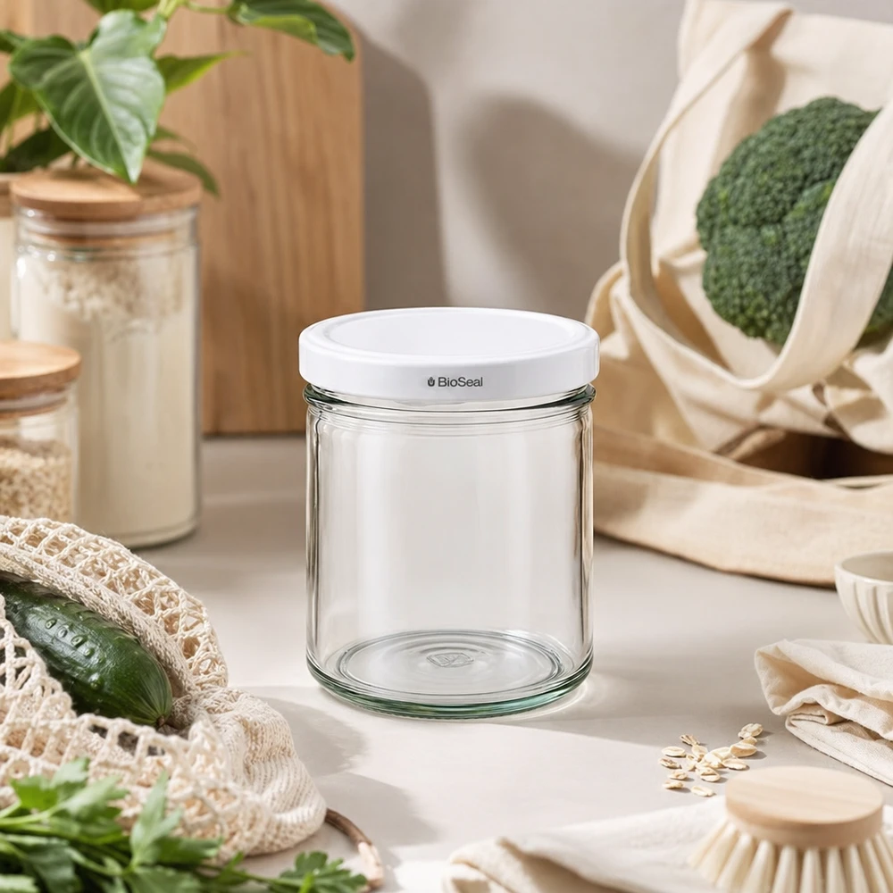 167ml Verre conique avec couvercle BioSeal blanc UNiTWIST UNiTWIST Sturz167 Glas mit BioSeal Deckel nachhaltiges Wohnen Zero Waste Küche Öko-Lifestyle Naturmaterialien