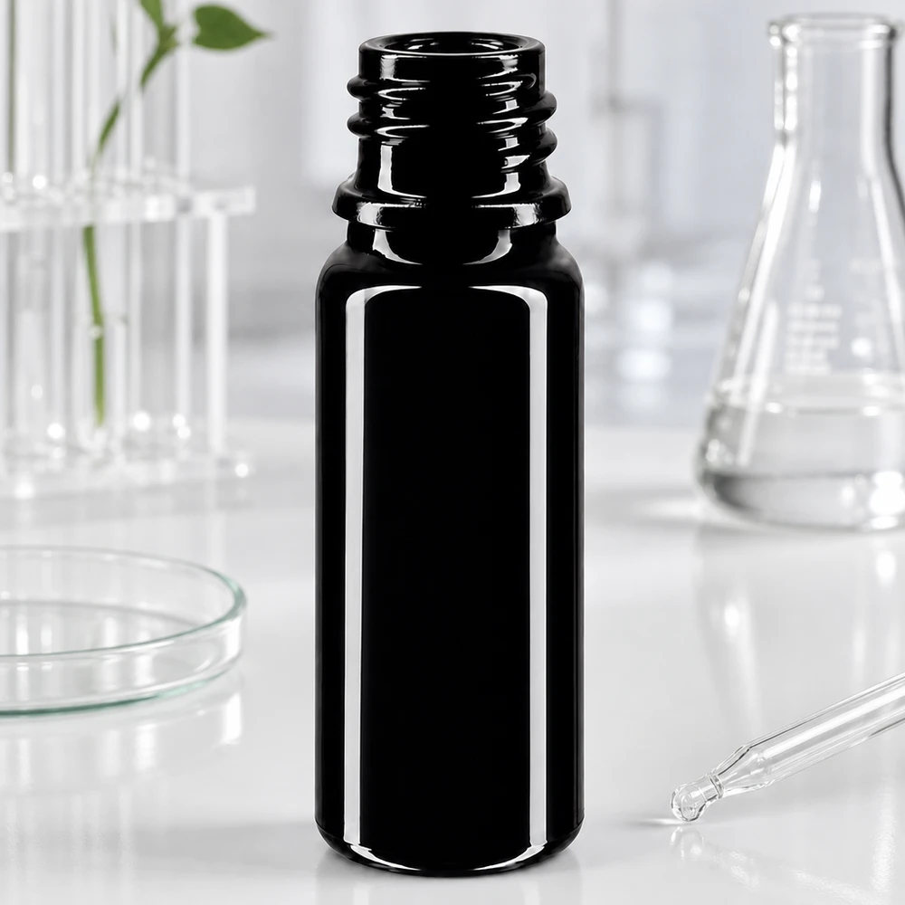 Flacon en verre violet 10 ml DIN18 (verre Miron) Elégant flacon noir en mironglass 10ml DIN 18 pour applications professionnelles