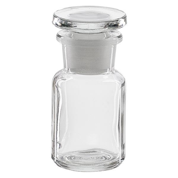 Flacon pharmaceutique 50 ml col large + bouchon verre clair Flacon pharmaceutique 50 ml col large + bouchon verre clair