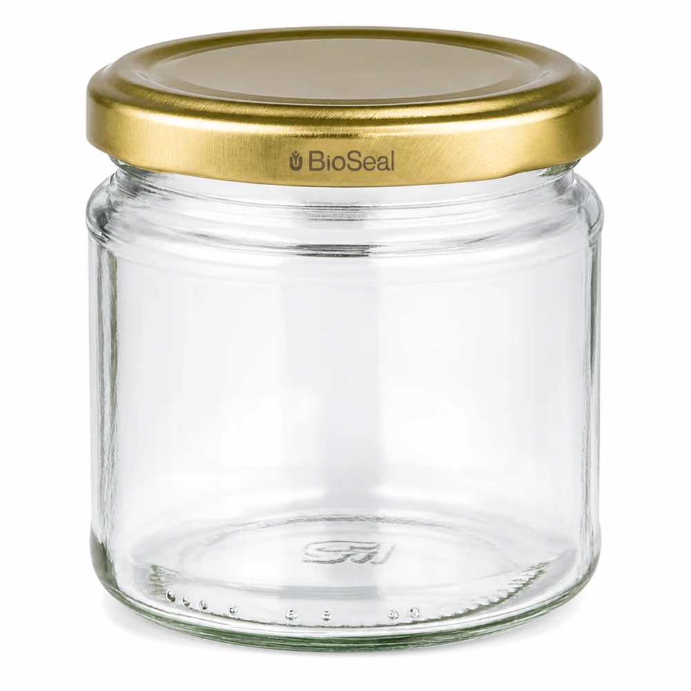 Pot rond vide de 212ml avec couvercle à visser TO66 BioSeal doré pour confitures et conserves