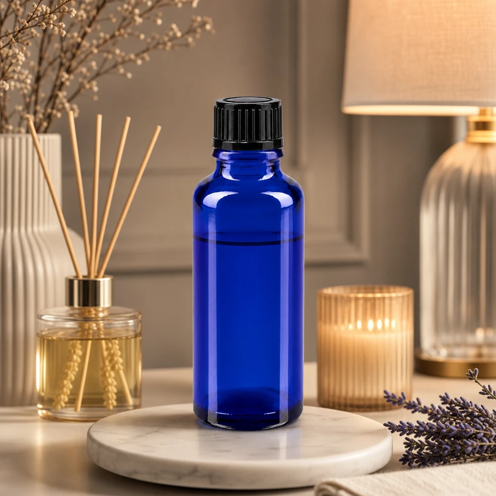 Flacon opaque de 30 ml, bleu cobalt, avec un bec verseur de 1 mm, pour huiles essentielles et teintures