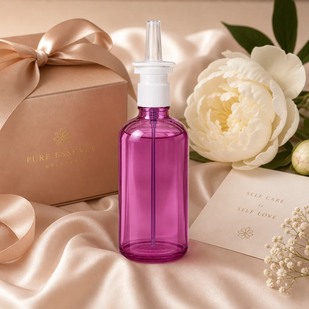 Flacon vaporisateur nasal 100ml blanc/transparent standard PurpleLine UT18/100 Petit vaporisateur nasal maniable de 100 ml au design lilas moderne pour les voyages et la maison