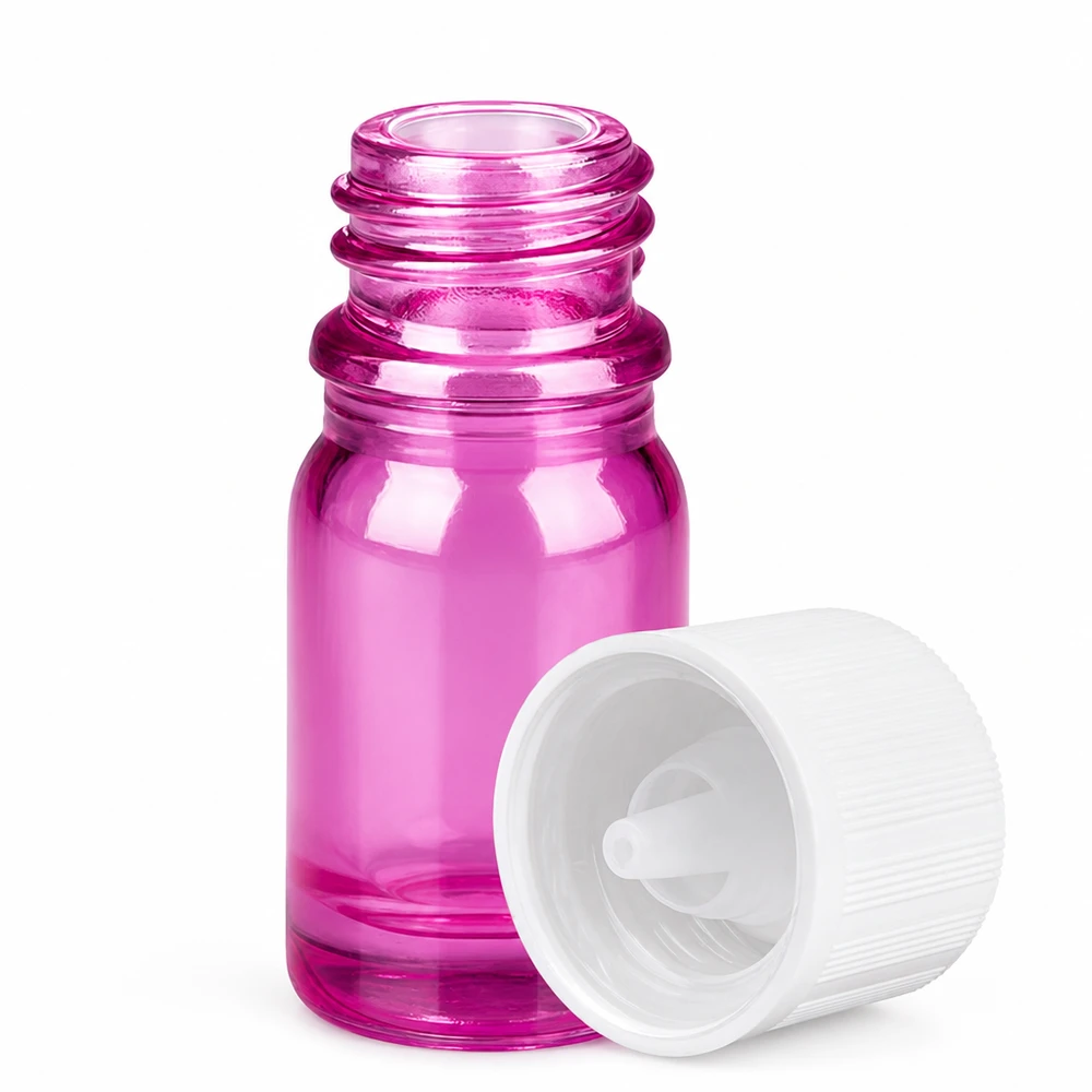 Flacon compte-gouttes 5ml 1,2mm blanc standard à l'épreuve des enfants PurpleLine. UT18/5 Bouteille en verre violet petite 5ml avec compte-gouttes pour les applications cosmétiques et d'aromathérapie