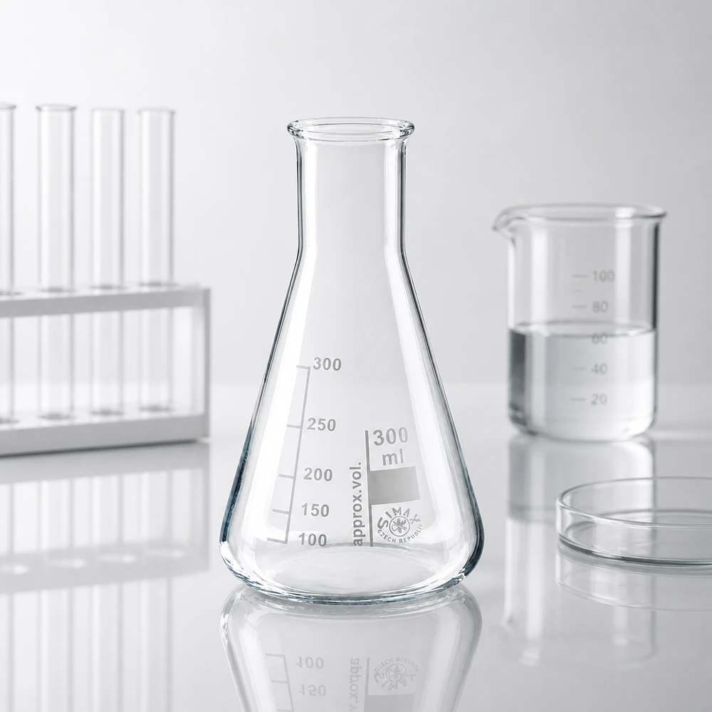 Erlenmeyer 300ml col étroit, verre borosilicate Erlenmeyer 300ml col étroit, verre borosilicate