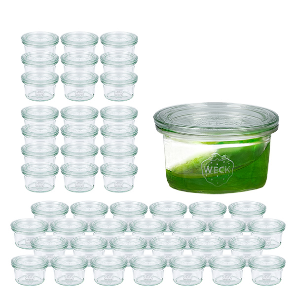Set de 48 bocaux Weck 50ml avec 48 couvercles en verre Set de 48 bocaux Weck 50ml avec 48 couvercles en verre