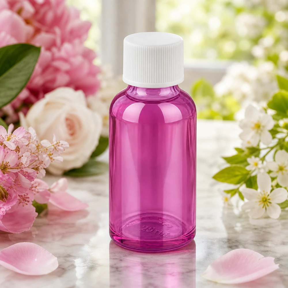Bouteille 30ml 11mm bouchon à vis blanc standard PurpleLine UT18/30 Flacon de 30 ml au design pourpre élégant avec couvercle blanc pour les produits cosmétiques de haute qualité