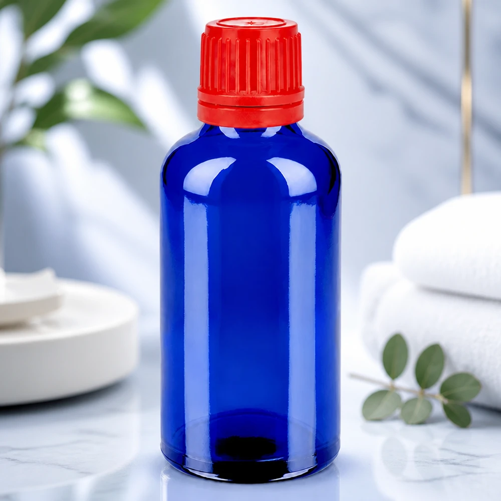 Flacon 50ml 11mm SV rouge OV BlueLine UT18/50 Flacon pharmaceutique 50ml bleu rouge SV 11mm OV BlueLine UT18/50 pour médicaments