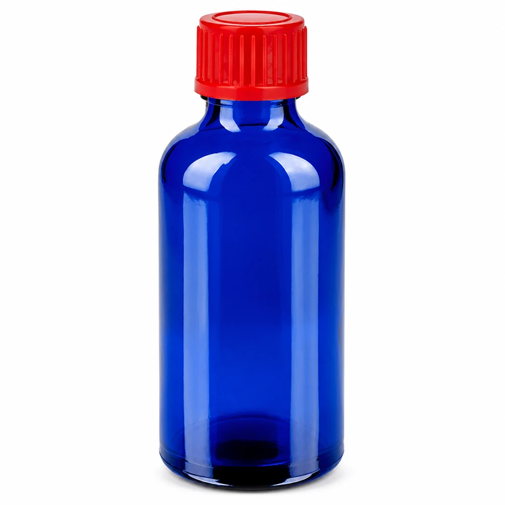 Flacon de 50ml 11mm SV rouge STD BlueLine UT18/50 Bouteille en verre bleu de 50 ml de haute qualité, fabriquée dans un matériau robuste avec un bouchon étanche
